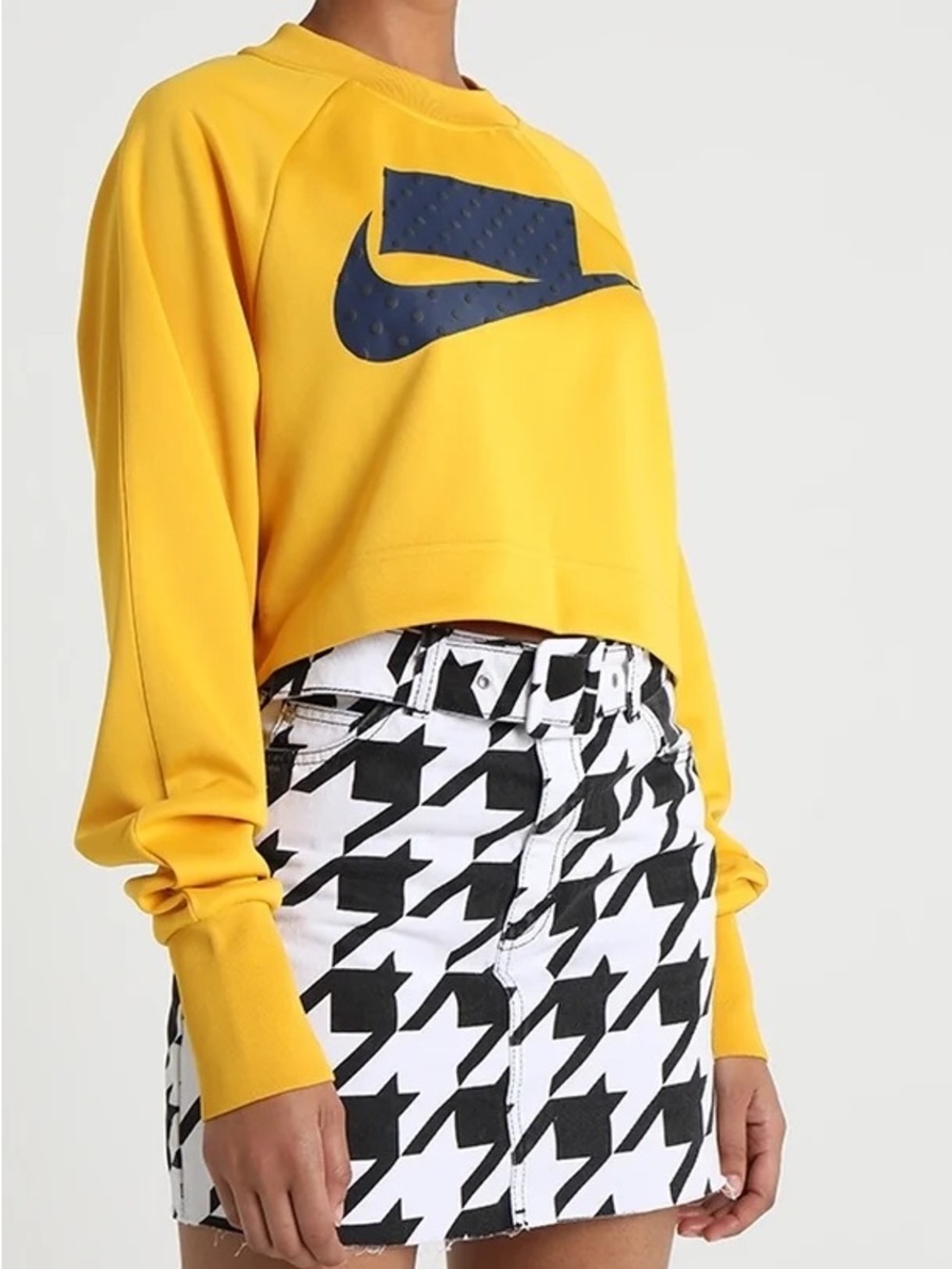 Nike Yellow Cropped Sweatshirt with Navy Swoosh